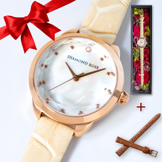 【クリスマス限定】替えベルト付きセット ダイヤモンドローズ ラウンドベージュ＋ブラウン付け替えベルト