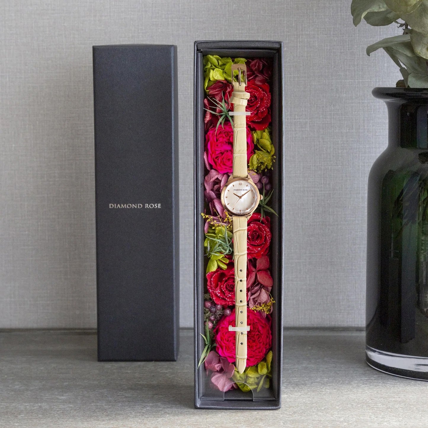 【クリスマス限定豪華セット】ダイヤモンドローズ ラウンドベージュ＋ブラウン付け替えベルト