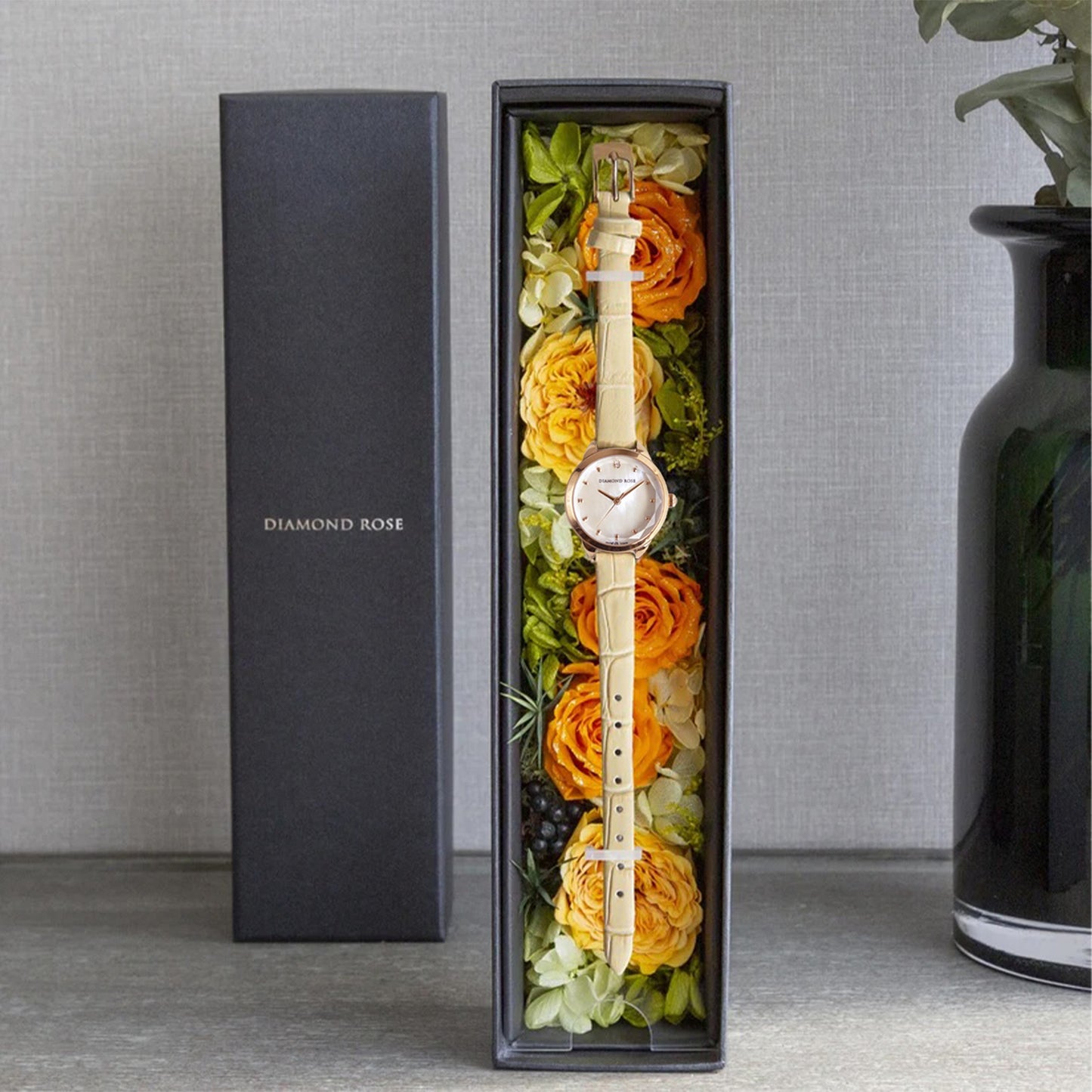 【クリスマス限定豪華セット】ダイヤモンドローズ ラウンドベージュ＋ブラウン付け替えベルト