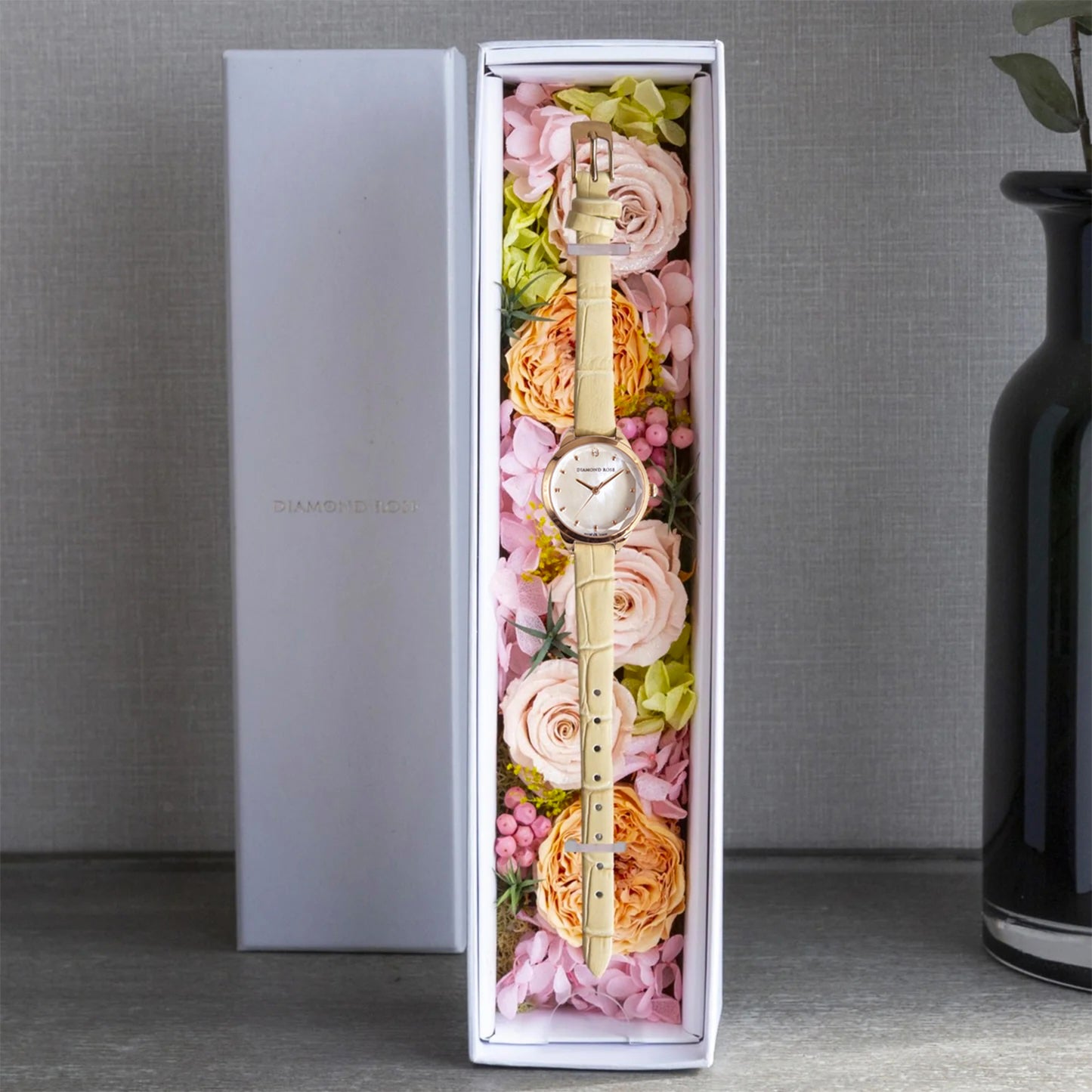 【クリスマス限定豪華セット】ダイヤモンドローズ ラウンドベージュ＋ブラウン付け替えベルト