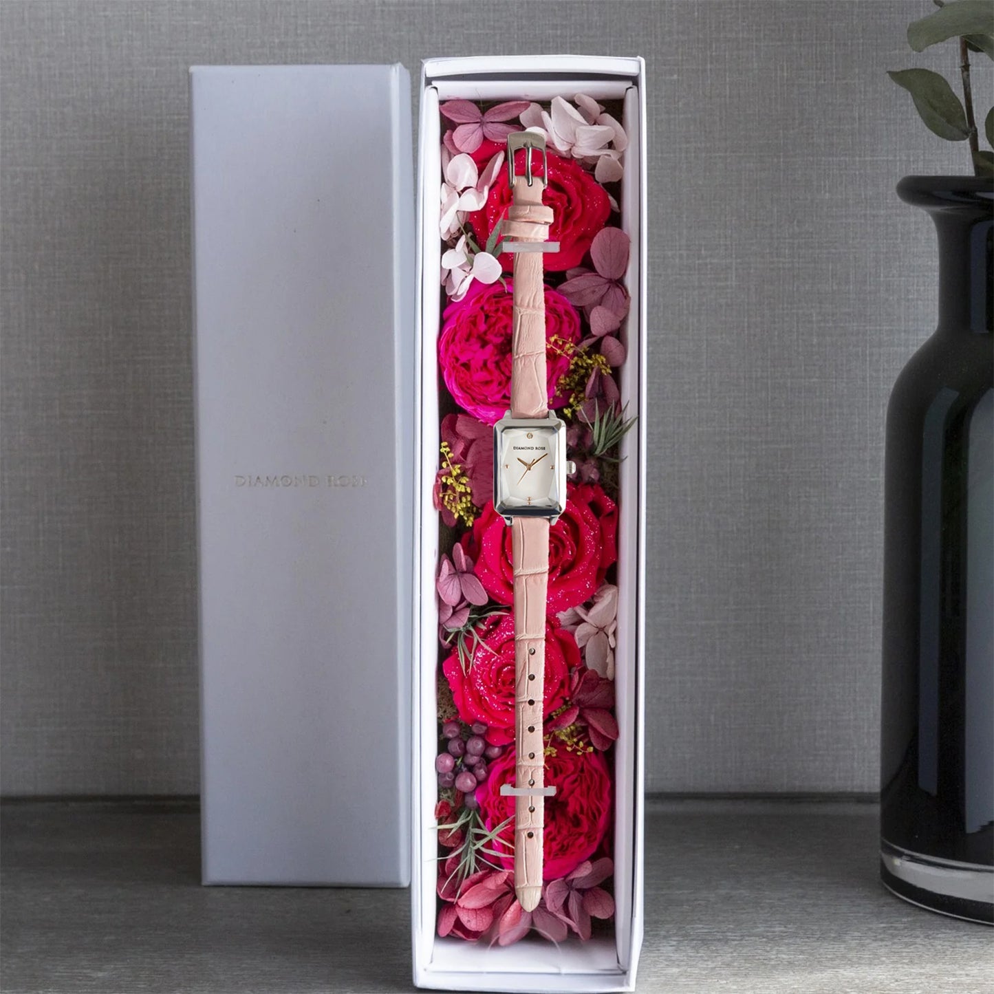 【クリスマス限定豪華セット】ダイヤモンドローズ スクエアピンク＋ブラック付け替えベルト